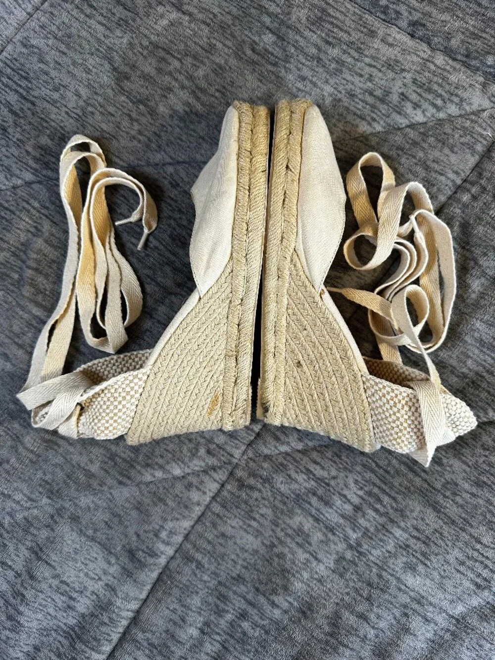 Soludos Marseille Wedge Espadrilles La Concha Ivory Linen Canvas Size 11 EUC